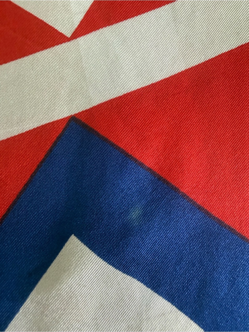 Bold Red Geometric Silk Scarf with Navy and Cream Accents - Picture 7 of 10